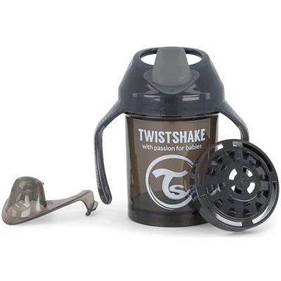 Abbildung von Twistshake Auslaufsichere Mini Baby Schnabeltasse mit Weichem Ausguss und Fruchtmixer 230ml Auslaufsicherer Entwöhnungsbecher BPA Freie Trainings für Kinder Wasserflasche Lernen Schwarz
