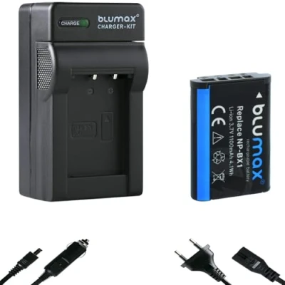 Abbildung von Blumax 2X Akku kompatibel mit Sony NP BX1 1100mAh + Ladegerät für Cyber Shot DSC RX100, RX100 II, RX100M III, V, IV, HDR CX405, ZV 1