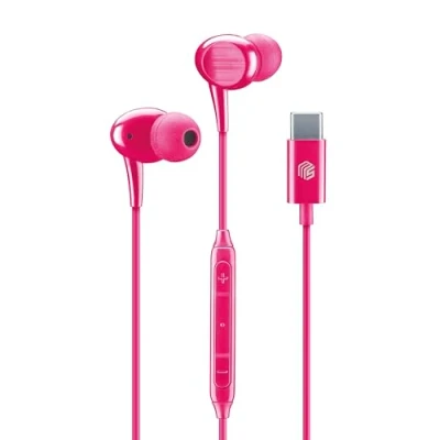 Abbildung von Music Sound In Ear Kopfhörer Kabelgebundene mit Mikrofon USB C Kompatibilität Metallische Details Farbe Pink