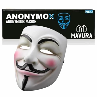 Abbildung von MAVURA Verkleidungsmaske ANONYMOX Guy Fawkes Maske Anonymous Vendetta Halloween, Party Cosplay Karneval Fasching Demo Mask