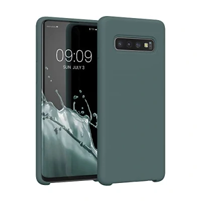 Abbildung von kwmobile Hülle kompatibel mit Samsung Galaxy S10 Silikon Handy Case Handyhülle weiche Oberfläche kabelloses Laden Blaugrün