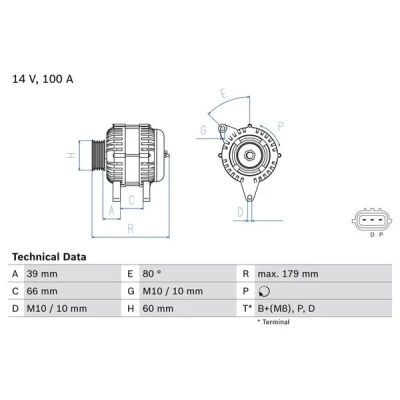 Abbildung von BOSCH 0 986 083 970 Lichtmaschine 14V 100A MAZDA: 5, 6 Sport Kombi,