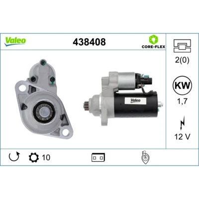 Abbildung von VALEO 438408 Anlasser 12 1,7 10 VOLKSWAGEN: Golf 5 Schrägheck, Polo IV SKODA: Fabia 2 I Combi