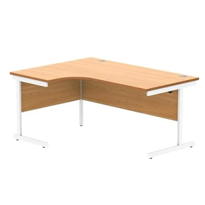 Abbildung von office hippo Robuster Büroschreibtisch, linker Ecktisch, stark, verlässlich mit Kabelführung, PC Tisch für Büro oder Zuhause, Norwegische Buchenplatte/Weisses Gestell