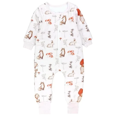 Abbildung von TupTam Baby Schlafsack mit Füßen und Ärmel OEKO TEX zertifizierte Materialien Winterschlafsack, Farbe: Waldtiere Bär Fuchs Hase Braun Rot, Größe: 116 122