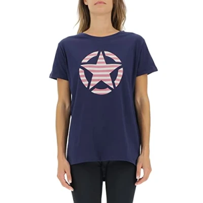 Abbildung von JEEP O102613 A184 J Woman T Shirt Oversize Star Striped Print Turn up Sleeve J22W Deep Blue XS