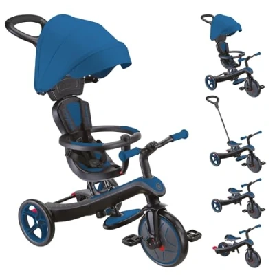 Abbildung von GLOBBER Explorer Trike 4in1 Pro in Blau Dreirad, Laufrad und Kinderwagen 10/8,5 Zoll TPR Sitz höhenverstellbares Kinderfahrzeug