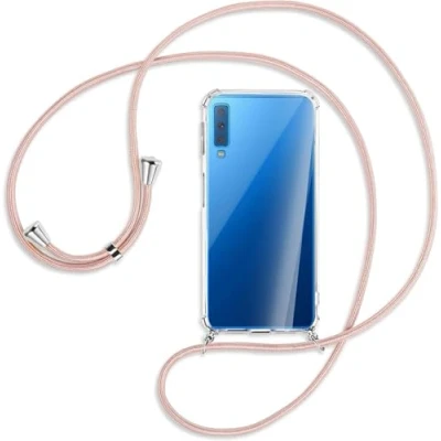 Abbildung von Handykette kompatibel mit Samsung Galaxy A7 2018 Handyhülle Transparent Silikon Schutzhülle Necklace Hülle Band Handy Kette Case Schnur zum Umhängen,Rosa