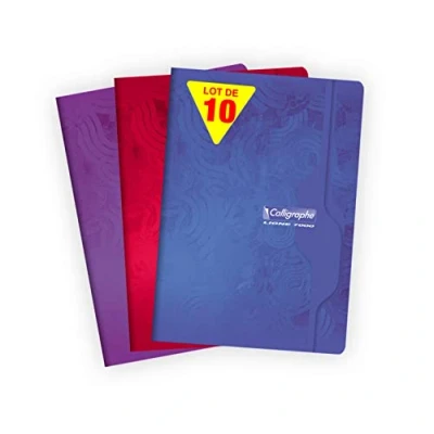 Abbildung von Clairefontaine 7133C Packung mit 10 Heften Calligraphe geheftet, DIN A4, französische Lineatur, 70 Blatt, g, farbig sortiert, 1 Pack
