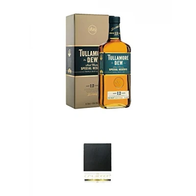 Abbildung von Tullamore Dew 12 Jahre Irish Single Malt Whiskey 0,7 Liter + Schiefer Glasuntersetzer eckig ca. 9,5 cm Durchmesser
