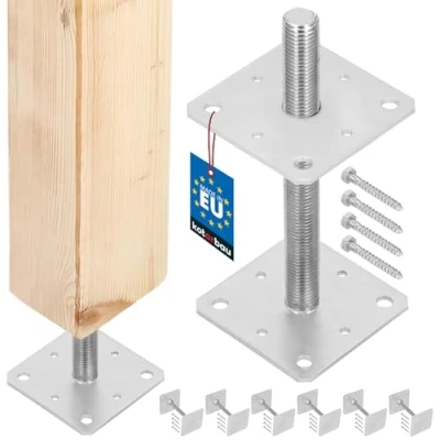 Abbildung von KOTARBAU® 6er Set Pfostenträger 160 mm x 250 Gewinde M24 Verzinkt Stützenfuß Höhenverstellbar Bodenfuß Betonfuß Zum Aufschrauben Regulierbar