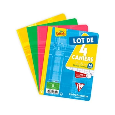Abbildung von Clairefontaine 646741C Packung mit 4 Schulheften / Heft 17x22 cm, 48 Blatt französische Lineatur 90g, geheftet, farbig sortiert, 1 Pack