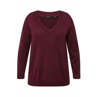 Abbildung von Ulla Popken, Damen, große Größen, Pullover, V Ausschnitt, Langarm, weicher Feinstrick
