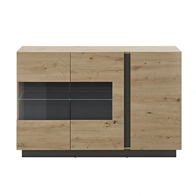 Abbildung von Lomadox Vitrinen Sideboard in Eiche Artisan Nb. mit Absetzungen Graphit grau, B/H/T: ca. 138/91/40 cm