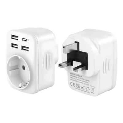 Abbildung von Carehabi Reiseadapter UK Adapter England Deutschland Stecker mit 3 USB C + 1 C, Steckdosenadapter Reisestecker Stromadapter für Irland Großbritannien Wandladegerät Ladestation