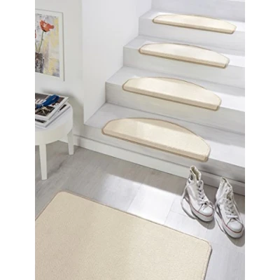 Abbildung von Hanse Home Stufenmatten Fancy Treppen Teppich Treppenmatten Selbstklebend Sicherheit Stufenteppich halbrund für Treppenstufen Beige, ca. 23x65cm 15 Stück