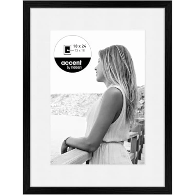 Abbildung von accent by nielsen Objektrahmen mit Passepartout, 18 x 24 cm, Holz (MDF), Schwarz, Fotorahmen zum Auftstellen und Aufhängen im Hoch &amp; Querformat, Echtglas, Aura