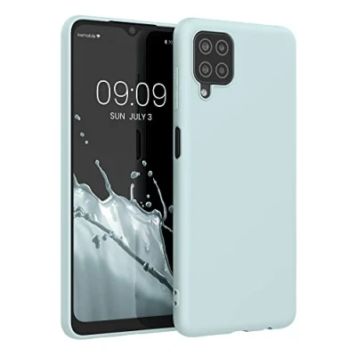 Abbildung von kwmobile Hülle kompatibel mit Samsung Galaxy A12 weiches TPU Silikon Case Cover geeignet für kabelloses Laden Cool Mint