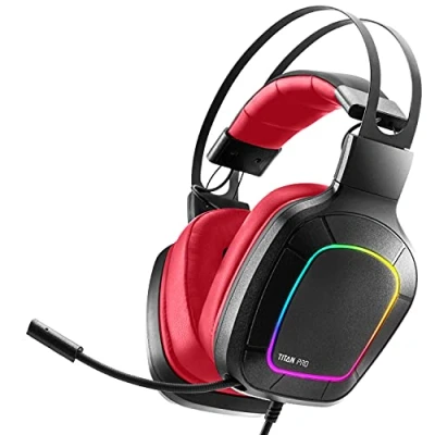 Abbildung von NITHO Titan PRO Over Ear Gaming Headset mit Hochklappbares Mikrofon, 50mm Treibern, 7.1 Surround Sound, für PC/PS4/PS5/Laptop Rot
