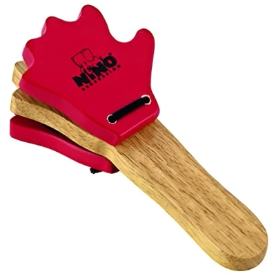 Abbildung von Nino Percussion Wood Hand Castanet Musikinstrument für Kinder ab 3 Jahren Siam Eiche, Natur und Rot (NINO585)