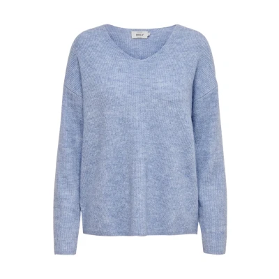 Abbildung von ONLY Camilla Vneck L/S NOOS Strickpullover, Damen, Größe: Small, Light blue