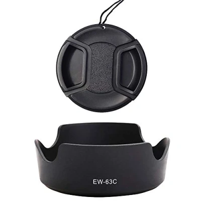 Abbildung von Gegenlichtblende EW 63C &amp; 58 mm Objektivdeckel für Canon EF S 18 55 f/3.5 5.6 Objektiv, f/4 Objektiv auf T8i T7i 90D 80D 77D Kamera (1 Stück)