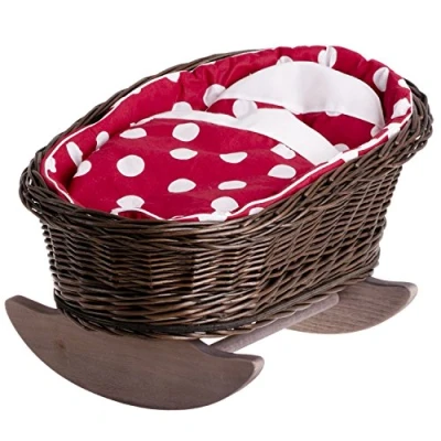 Abbildung von e wicker24 Handgeflochtene Weidenwiege für Puppen reizendes und langlebiges Puppenbettchen Puppenwiege ideal fantasievolles Spielen Kinderzimmerdekoration Schaukelbett aus Korbgeflecht (Violett)