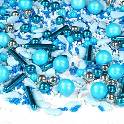 Abbildung von STREUSEL Füßchen weiss blau 180g von GLÜCK Zuckerstreusel Babyshower Junge Showerparty Sprinkles für Tortendeko Geburtstag Taufe Party Muffins Cupcakes Cake Pops