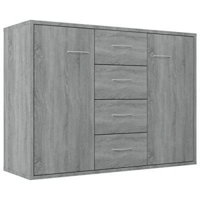 Abbildung von vidaXL Sideboard, Kommode mit viel Stauraum, Schrank 4 Schubladen 2 Türen, Mehrzweckschrank Anrichte für Wohnzimmer, Grau Sonoma 88x30x65cm Holzwerkstoff