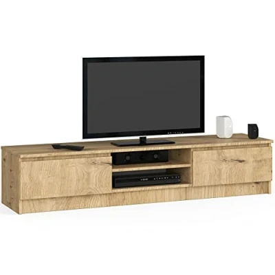 Abbildung von Home Collective TV Schrank 160cm breit mit zwei Türen und offenen Regalen, moderner Lowboard, Wohnzimmer Schlafzimmer in artisan Eiche