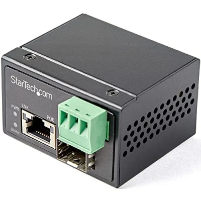 Abbildung von StarTech.com PoE+ Industrial Media Converter 30W Medienkonverter LWL Kupfer Singlemode /Multimode Glasfaser auf Gigabit Ethernet Mini/Kompaktgröße IP 30/ 40C bis 75C