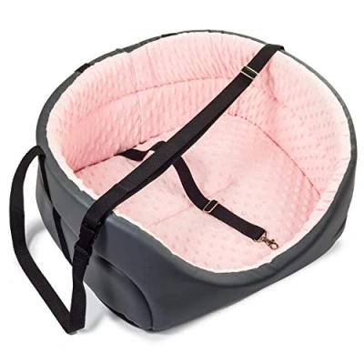 Abbildung von BOUTIQUE ZOO Hunde Autositz Universal Waschbar Abriebfest, Hund für Vordersitz, Beifahrersitz, Rückbank, Hundebett Hundetasche, L: 56 cm x 48 cm, Rosa Kunstleder und Plüsch Stoff