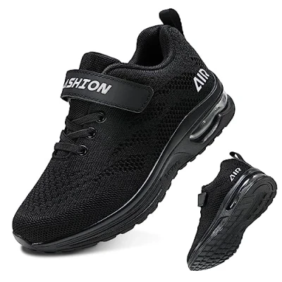 Abbildung von ASHION Kinder Turnschuhe Jungen Sneaker Kinderschuhe Mesh Atmungsaktiv Outdoor Laufschuhe(Schwarz,35EU)