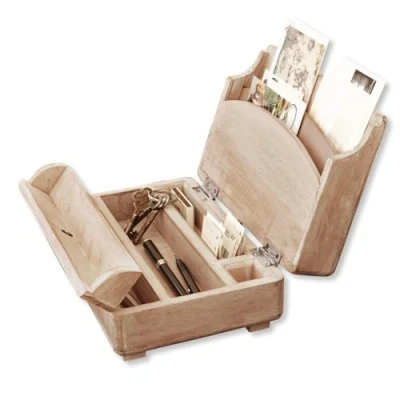 Abbildung von Loberon Tischsekretär Didier, Charmanter Vintage Look, Handbearbeitet, Nostalgische Box, Aufbewahrung, Organizer, Mangoholz, Eisen, braun