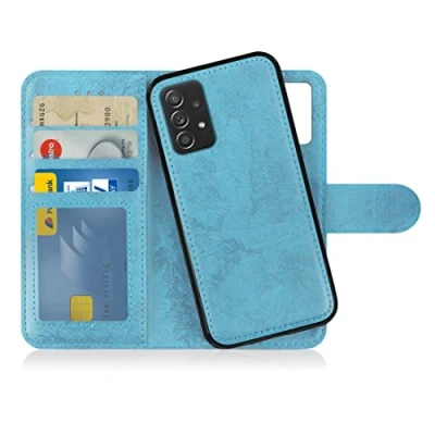 Abbildung von MyGadget Flip Case für Samsung Galaxy A52 4G 5G A52s [ abnehmbare Magnet Hülle ] Handyhülle aus Kunstleder Klapphülle mit Kartenfach Schutzhülle in Hellblau
