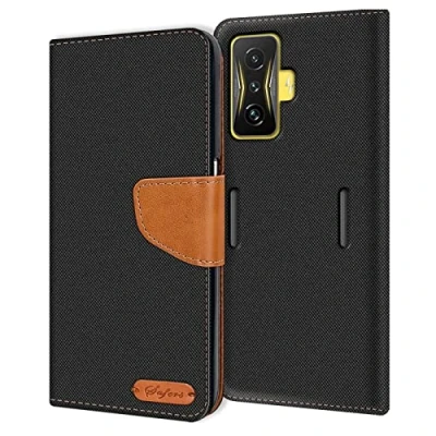 Abbildung von Verco kompatibel mit Xiaomi Poco F4 GT Hülle, Schutzhülle für Tasche Denim Textil Book Case Flip Klapphülle Schwarz