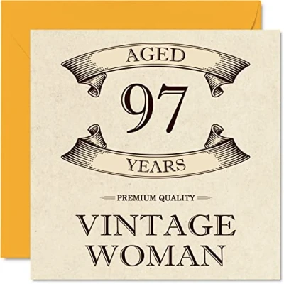 Abbildung von Geburtstagskarte zum 97. Geburtstag im Vintage Stil für Frauen 97 Jahre lustige Mama Schwester Frau Oma Tante, 145 mm x Damen Grußkarten,