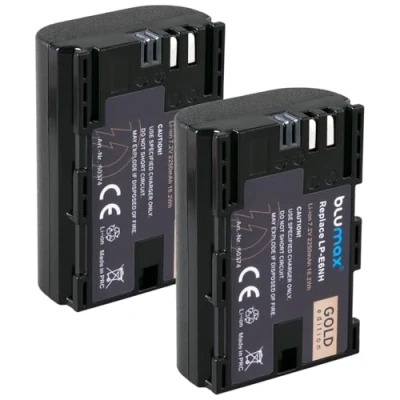 Abbildung von 2X Blumax Gold Akku kompatibel mit Canon LP E6NH (2250mAh) Infochip NTC Sensor &amp; V1 Gehäuse EOS R RA R6 MarkII R5 R5c R7