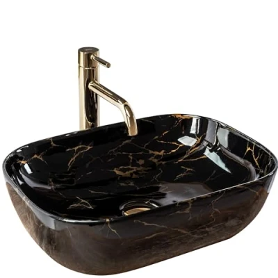 Abbildung von wohnwerk.idee Aufsatzwaschbecken Waschbecken Marmor Schwarz 46,5x33,5cm Belinda Marble Black Matt