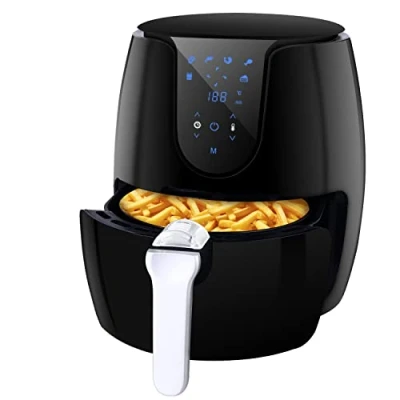 Abbildung von Heißluftfritteuse mit 6 Verschiedenen Kochprogrammen Heissluftfritteuse ohne Öl, einfach zu reinigen, LED Touchscreen Rezeptbuch 1500W Fritteuse(MEHRWEG) ,Schwarz