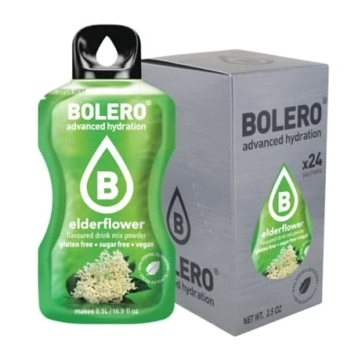 Abbildung von Bolero ELDERFLOWER 24x3g Saftpulver ohne Zucker, gesüßt mit Stevia + Vitamin C geeignet für Kinder, Sportler und Diabetiker glutenfrei veganfreundlich Holunderblütengeschmack
