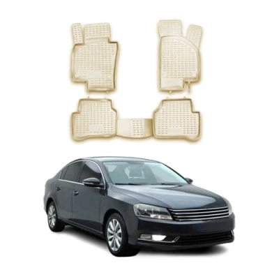 Abbildung von OMAC Gummimatten Fußmatten kompatibel mit VW Passat B7 2011 2015 TPE Automatten Beige 4X