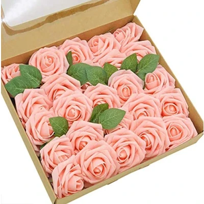 Abbildung von Ruiuzioong Künstliche 25 Stück Rosen Blumen Schaumrosen Foamrosen Kunstblumen Rosenköpfe Gefälschte Kunstrose Rose für Hochzeit Blumensträuße Braut Zuhause Dekoration (Hell rosa, Stück)