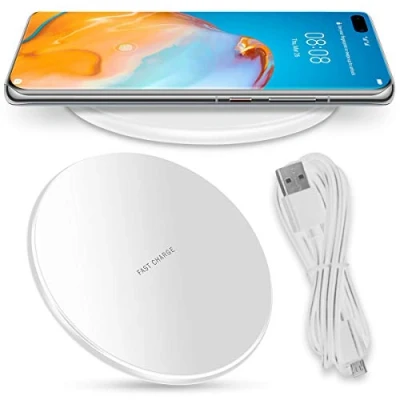 Abbildung von QI Wireless Ladegerät kompatibel mit Huawei P60 P50 P40 P30 Pro Plus Ladestation Kabellos Charger Induktives Universal Schnellladegerät 10W, Farben:Weiß