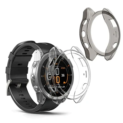 Abbildung von kwmobile 2X Sport Schutzhülle kompatibel mit Garmin Epix 2 Hülle Silikon Cover klar Case ohne Tracker Schwarz Transparent