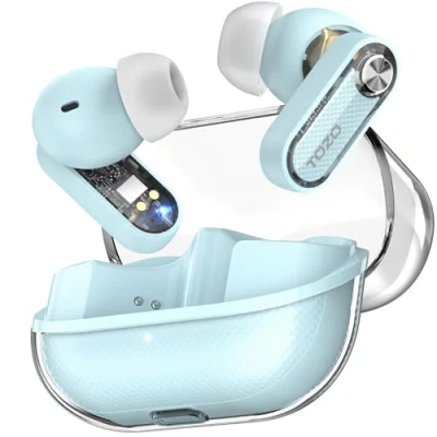 Abbildung von TOZO Crystal Pods Kopfhörer Kabellos Bluetooth 5.4 Kopfhörer, Hybrid Active Noise Cancelling Dual Mikrofone ENC AI Klarer Anruf, 35 Std Spielzeit, APP, IPX5 wasserdichte Blau