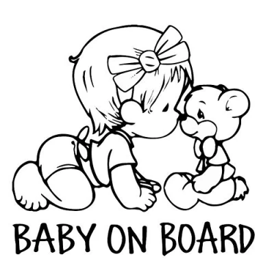 Abbildung von EROSPA® Auto Aufkleber KFZ Baby On Board Mädchen mit Teddy Car Sticker (Schwarz)