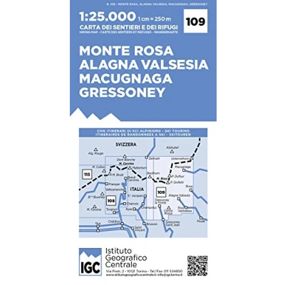 Abbildung von Wanderkarte 109 Monte Rosa, Valesia 1:25000: Con itinerari di sci alpinismo. Carta dei sentieri e rifugi; Carte des sentiers et refuges; Hiking map