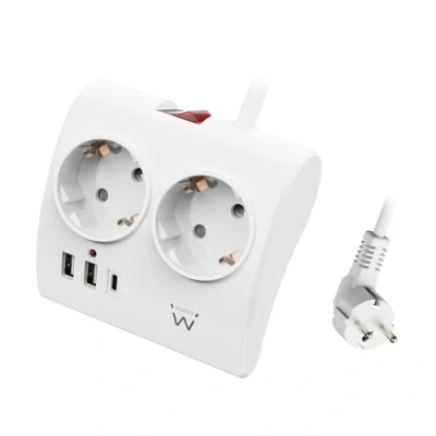 Abbildung von Ewent Mehrfachsteckdose für Schreibtisch/Tisch mit 2 Schuko Steckdosen und USB A Anschlüssen 1 C Anschluss, Ein /Ausschalter, 3680 W, Überlastschutz, 16 Schukostecker 1,5 m Kabel, Weiß