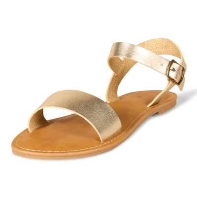 Abbildung von Amazon Essentials Damen Sandale mit Zwei Riemen und Schnalle, Gold, 37.5 EU